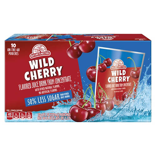 Nature's Nectar Wild Cherry Juice Pouches - 10 pack, 6 fl oz pouch